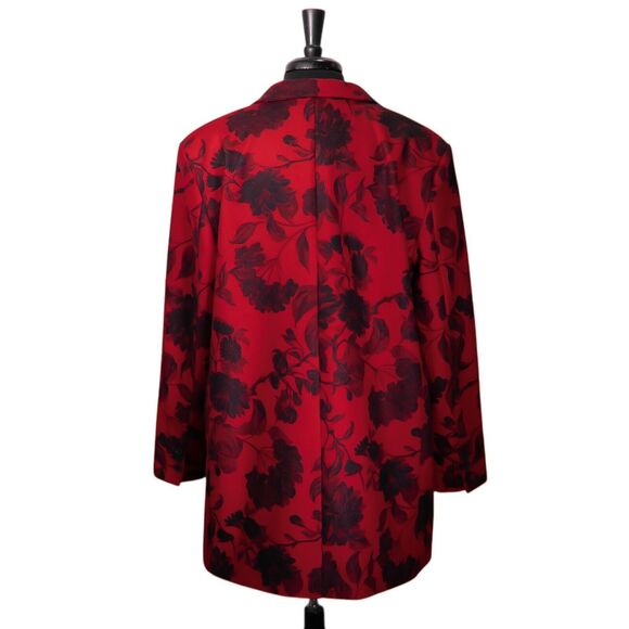 ASOS Design Women's Blazer Red Black Floral Two Button Oversized Suit Jacket 14 - Picture 2 of 9